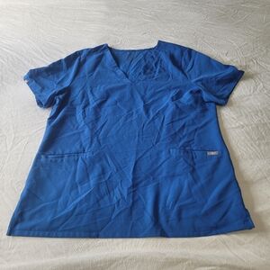 Figs Women Casma Scrub Top XL Three Pocket Short Sleeve Blue Nurse Medical